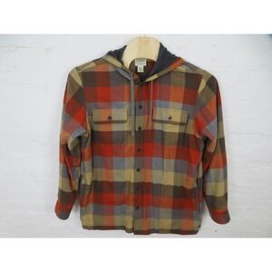 LL Bean Flannel Shirt Jacket Mens Large Plaid Fleece Lined Hooded Shacket Warm